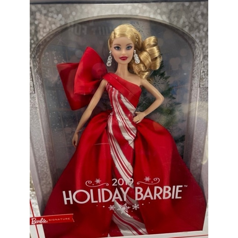 Mattel NEW 2019 Holiday Barbie Doll Red White Gown Signature Blonde - Picture 3 of 11